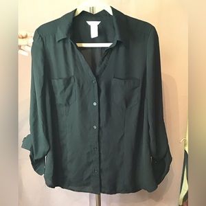 Candies XL black lightweight shirt womens roll up sleeves collared button down